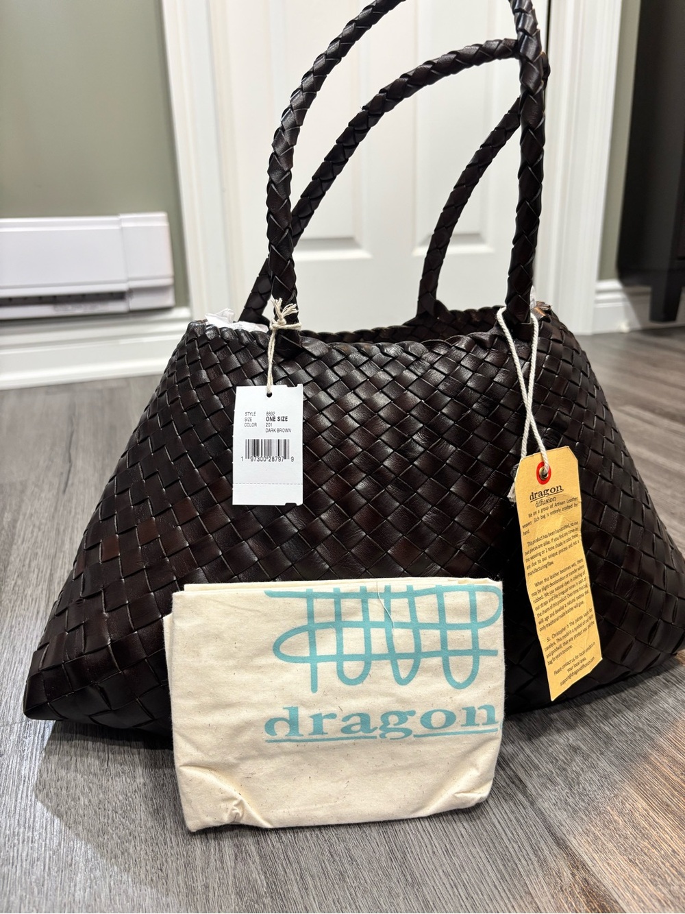 Dragon Diffusion Dark Brown Woven Leather Tote